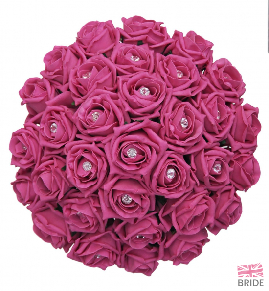 Bridal Wedding Flowers in Dark Pink Classic Roses with Diamantes  64.95 sarahsflowers.co.uk.jpg