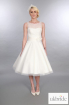 Anara Timeless Chic Tea Length Wedding Dress Vintage Style Polka Dot Illusion Neckline.JPG
