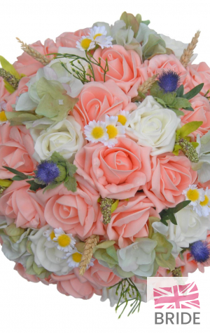 Brides Ivory & Peach Rose Wedding Bouquet With Thistles and Cattails  89.95 sarahsflowers.co.uk.jpg