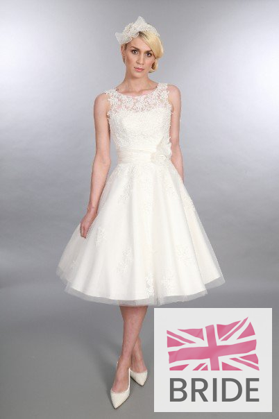 Anara Lace Timeless Chic Tea Length Wedding Dress Vintage Style Lace Tulle.JPG