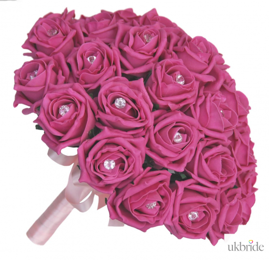 Bridal Wedding Flowers in Dark Pink Classic Roses with Diamantes 2  64.95 sarahsflowers.co.uk.jpg
