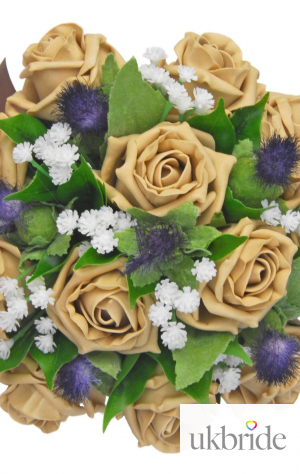 Maids Coffee Rose Gypsophila Thistle Wedding Bouquet with Cafe au Lait Ribbon  58.00 sarahsflowers.co.uk.jpg