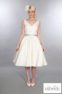 Betsy Timeless Chic Tea Length Wedding Dress 1950s Vintage Inspired Gown With V Neck And Ruched Bodice.JPG