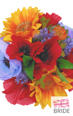 Mixed Silk Bridesmaids Bouquet with Poppy Sunflower Anemone  28.00 sarahsflowers.co.uk.jpg