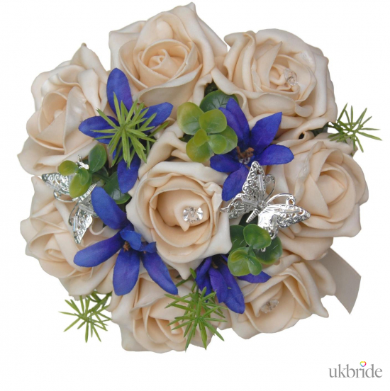 Champagne Rose Young Bridesmaids Wedding Posy with Purple Agapanthus & Butterflies  26.95 sarahsflowers.co.uk.jpg