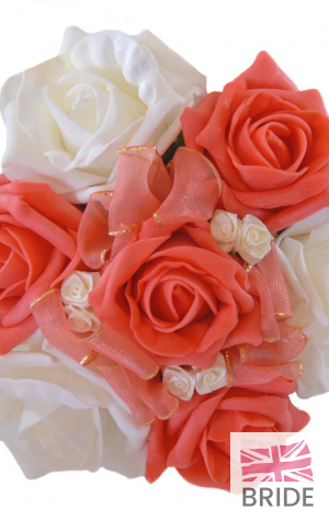 Coral & White Rose Childrens Flower Girl Wedding Posy  18.95 sarahsflowers.co.uk.jpg