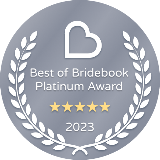 Platinum Award 2023 - We received this award from Bridebook thank to our happy couples who wrote lovely reviews about us and our services