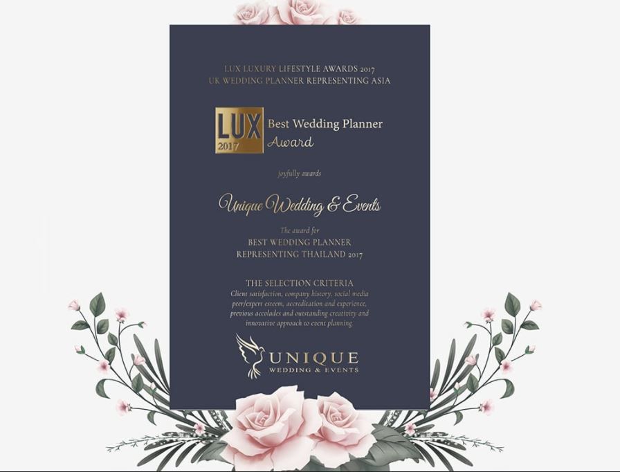 BEST UK WEDDING PLANNER 2017 REPRESENTING THAILAND