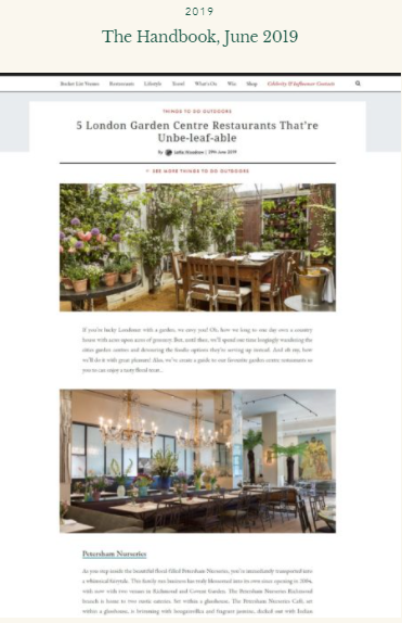 Top 5 London Garden Centre Restaurants by The Handbook 2019