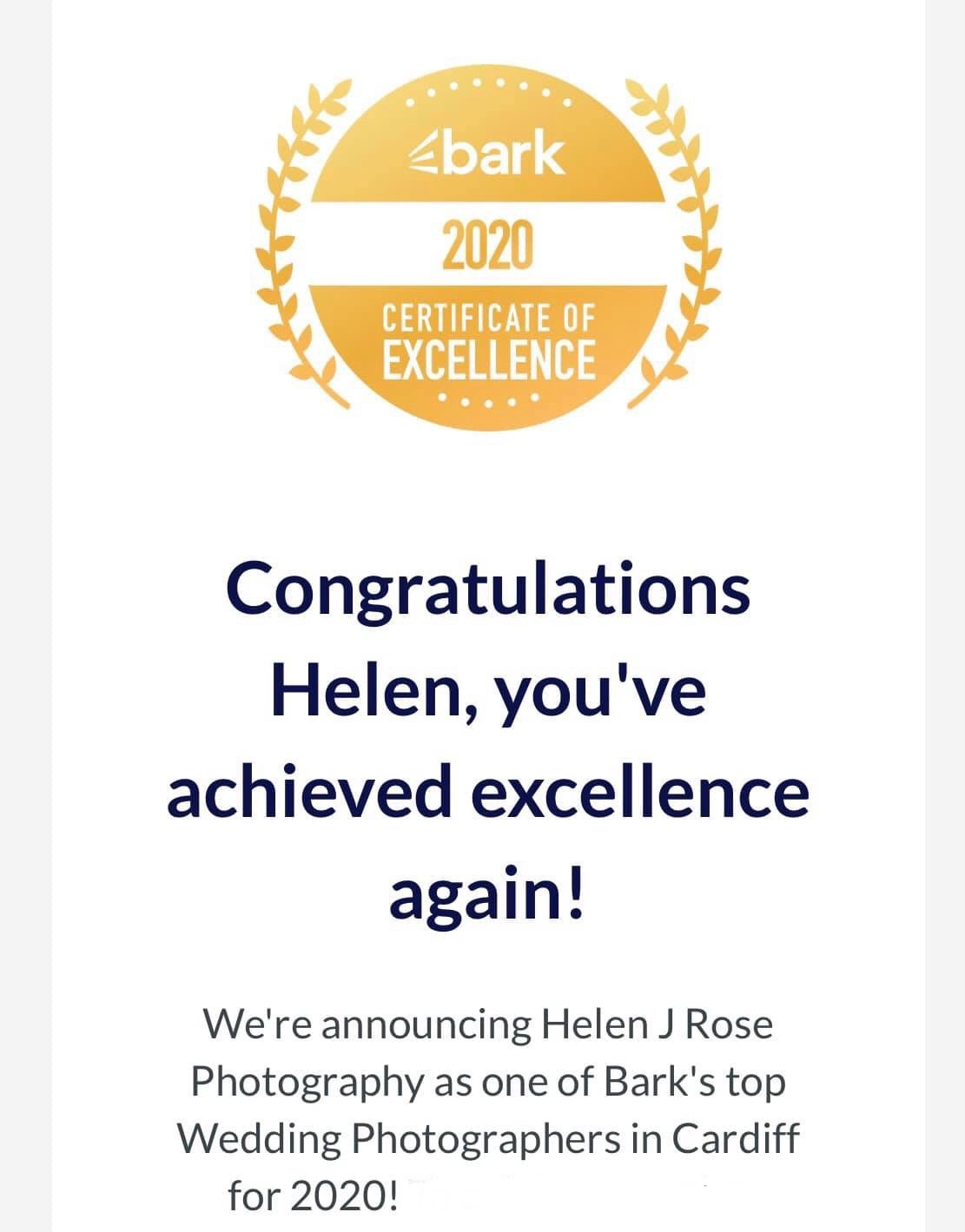 Awarded for excellent customer service as a Cardiff wedding photographer.