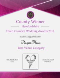 County winner for 2017 & 2018 - Three Counties Wedding Awards