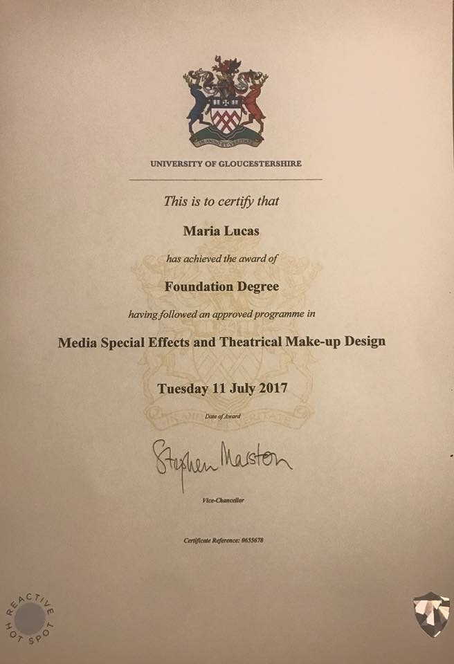 Foundation degree in media special effects of theatrical make up design