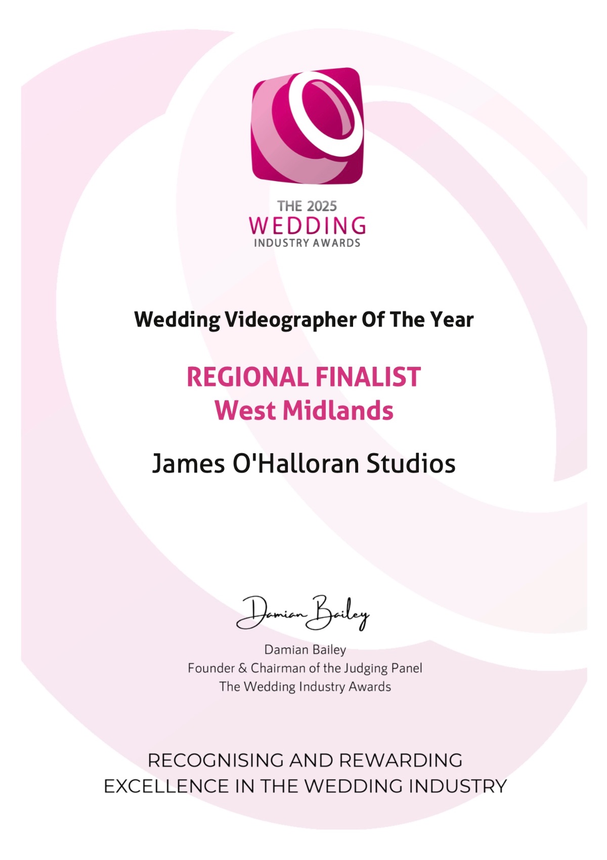 The Wedding Industry Awards - Videographer of the Year - Regional Finalist