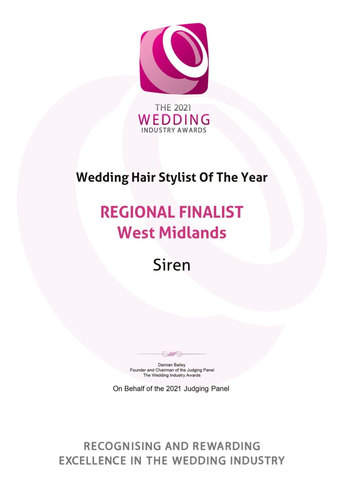 Regional finalist for the prestigious TWIA wedding hair stylist of the year