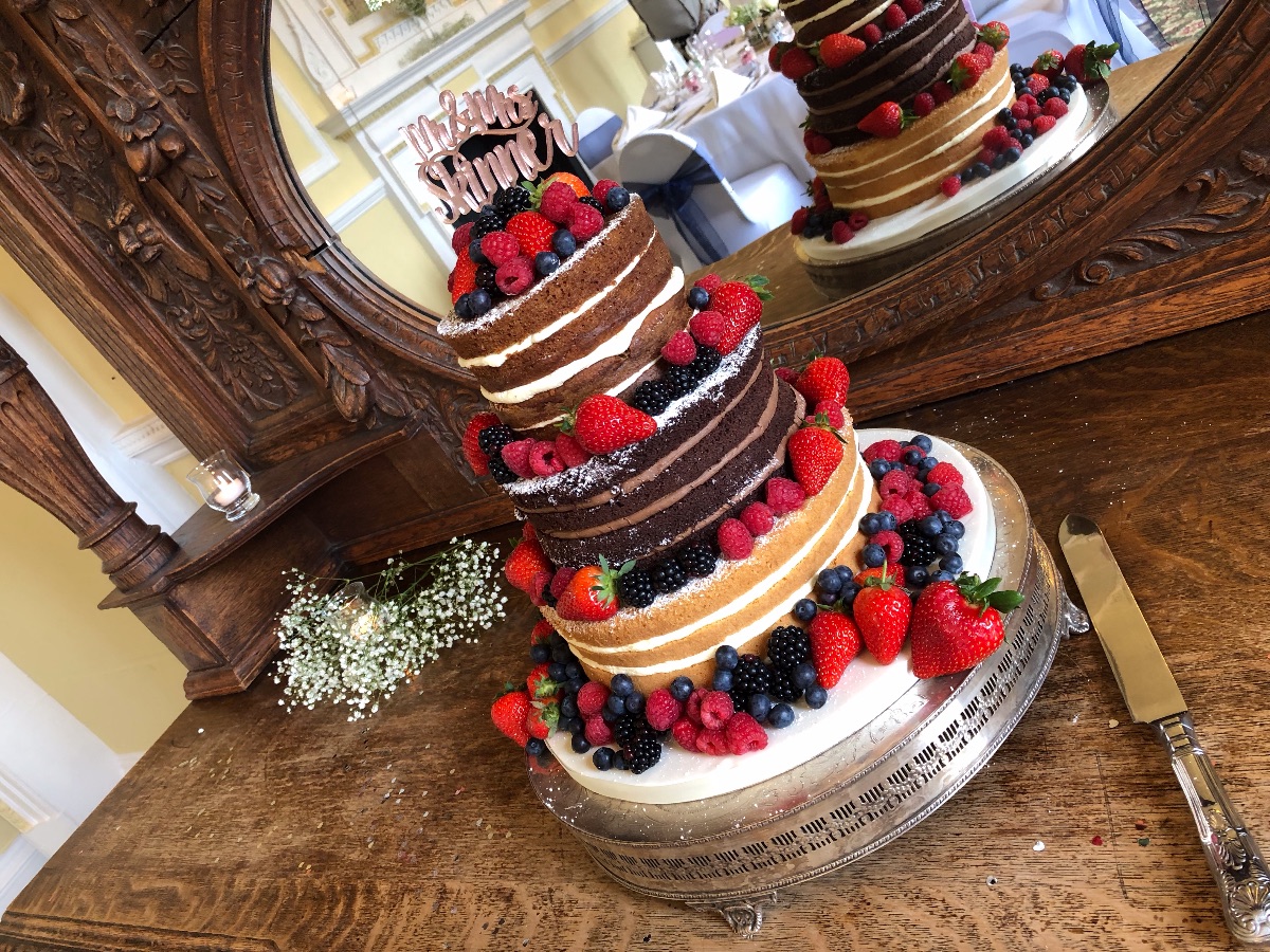 Naked cake with fresh fruit.