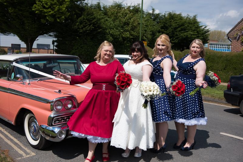 red white and blue bridesmaids