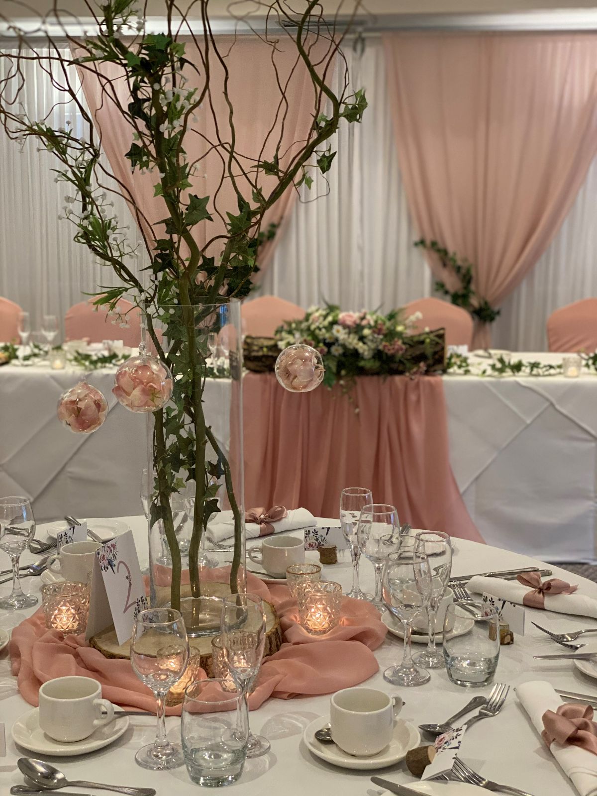 Dusky pink centrepieces 