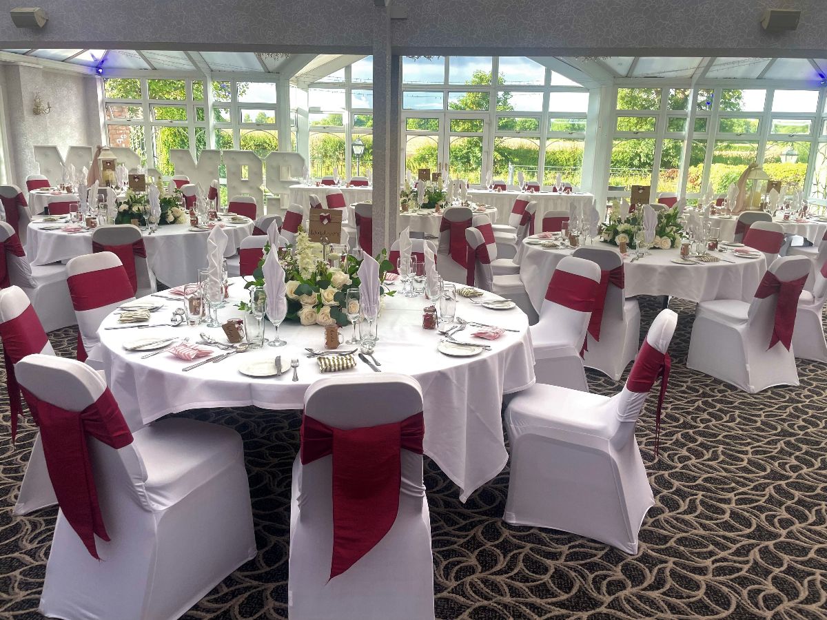 The Conservatory looked stunning for Chloe and Rhys Autumn wedding reception at Lion Quays Resort, Shropshire