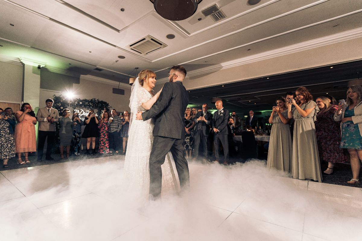 The first dance was like dancing in a dream of clouds as guests congregated to wish the happy couple well at Jessica and Rhys wedding which was hosted at Lion Quays Resort in Shropshire.