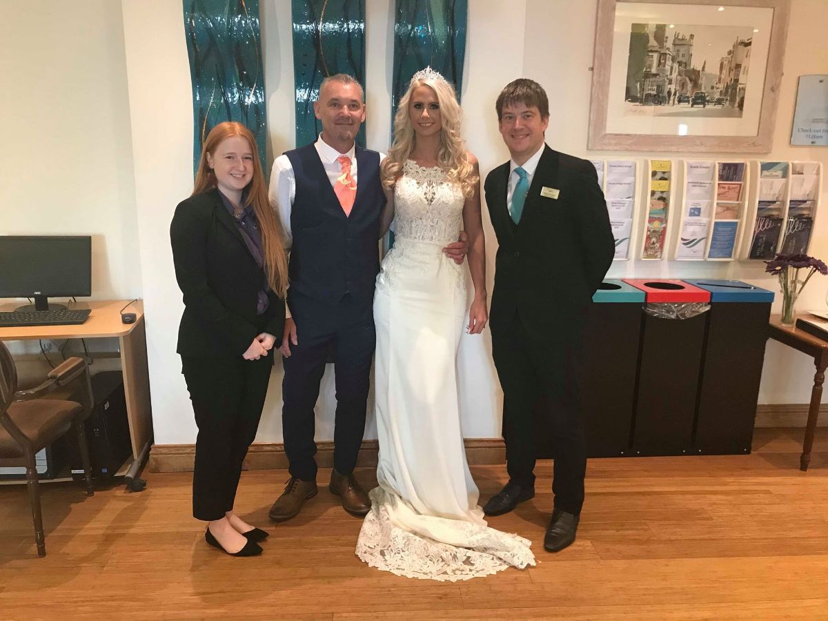The happy couple with Wedding Coordinator Kat and Operations Manager Andy 