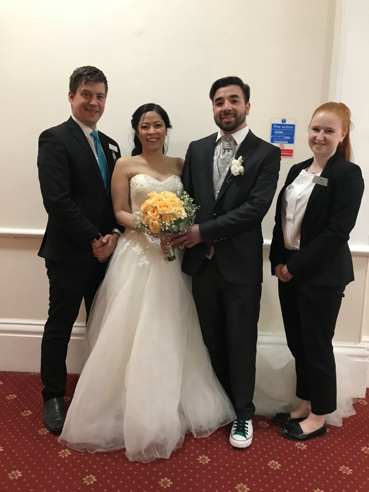 Conference & banqueting manager Andy, with the bride & groom and Kat the wedding coordinator 