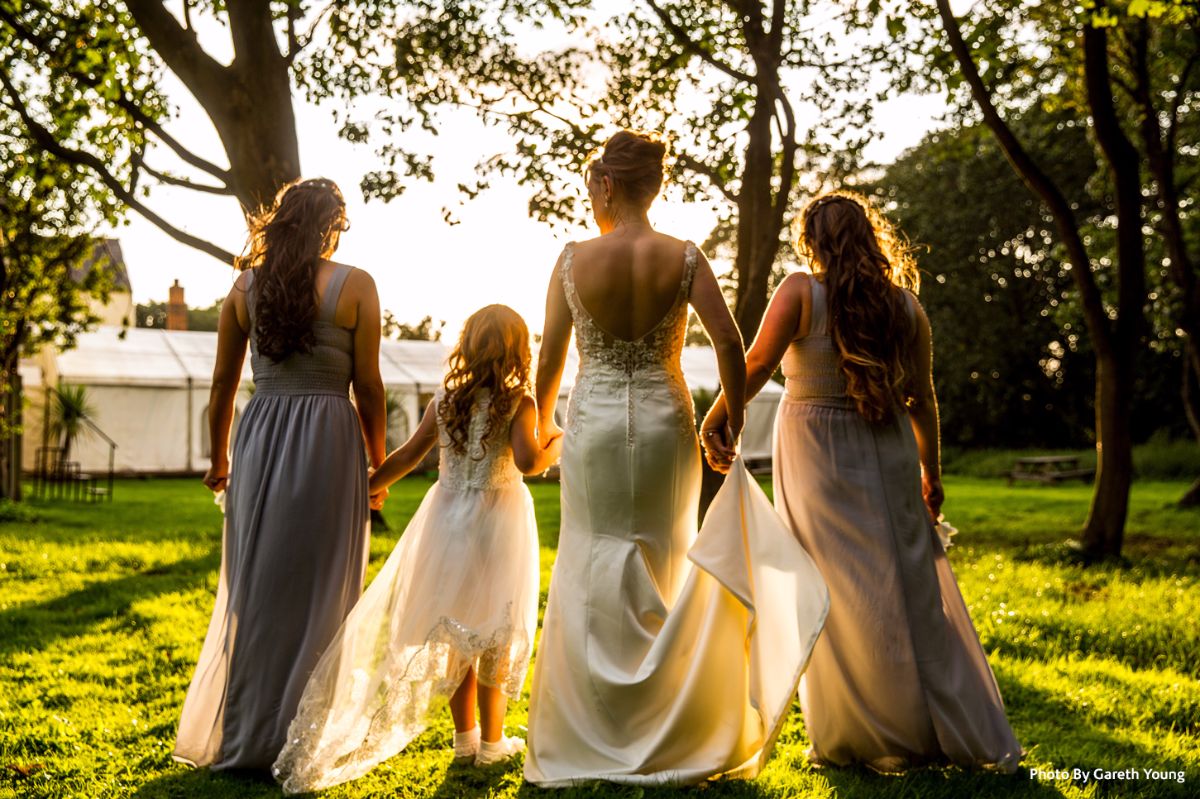 Bride and Bridesmaids explore the grounds.