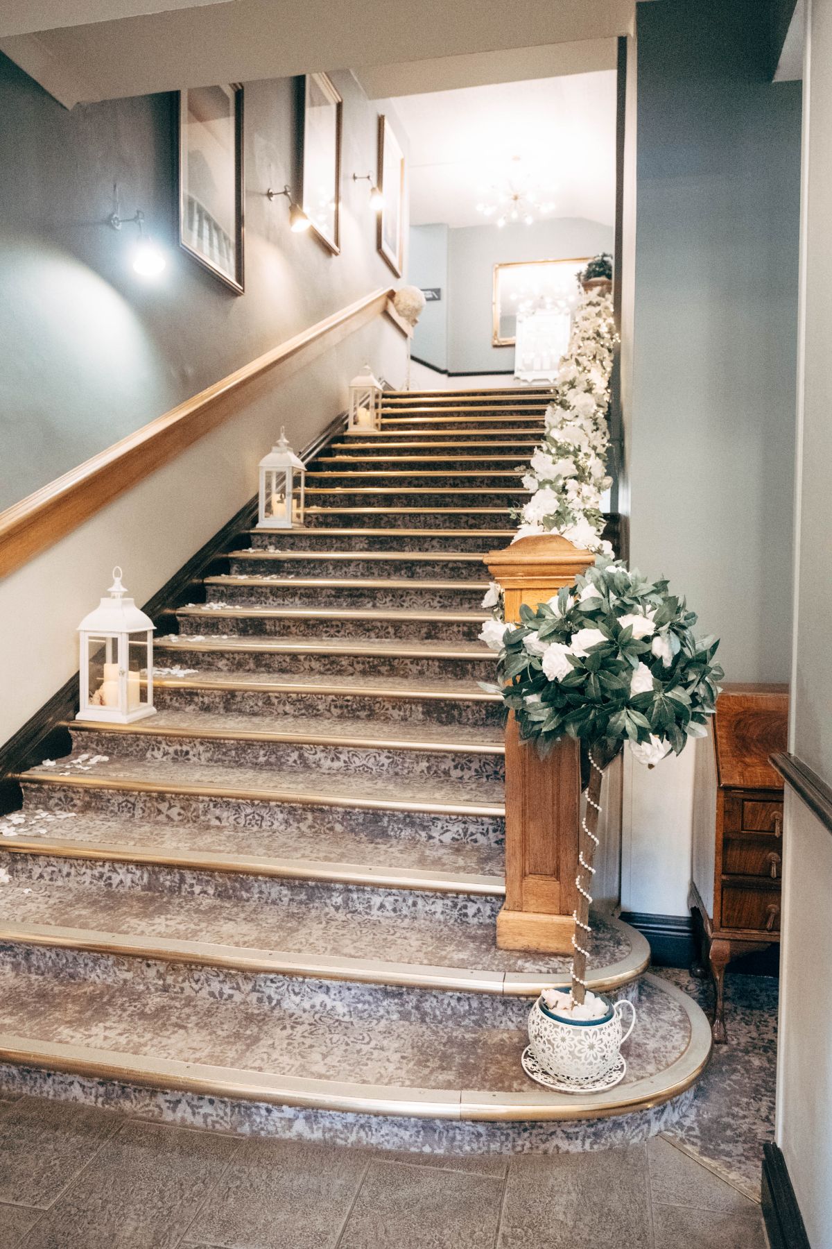 Our main stairway decorated for the wedding