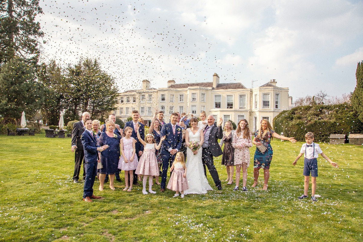 Confetti on the lawns of Burnham Beeches Hotel