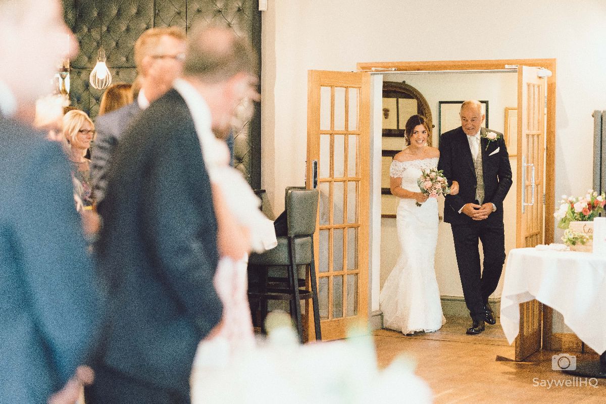 Chequers Inn Wedding Photography - Bride and Father walking down the aisle