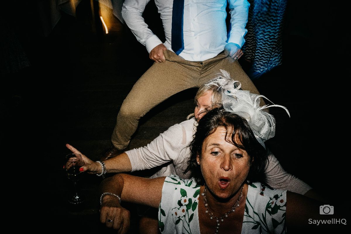 Chequers Inn Wedding Photography - Guests enjoying the wedding disco