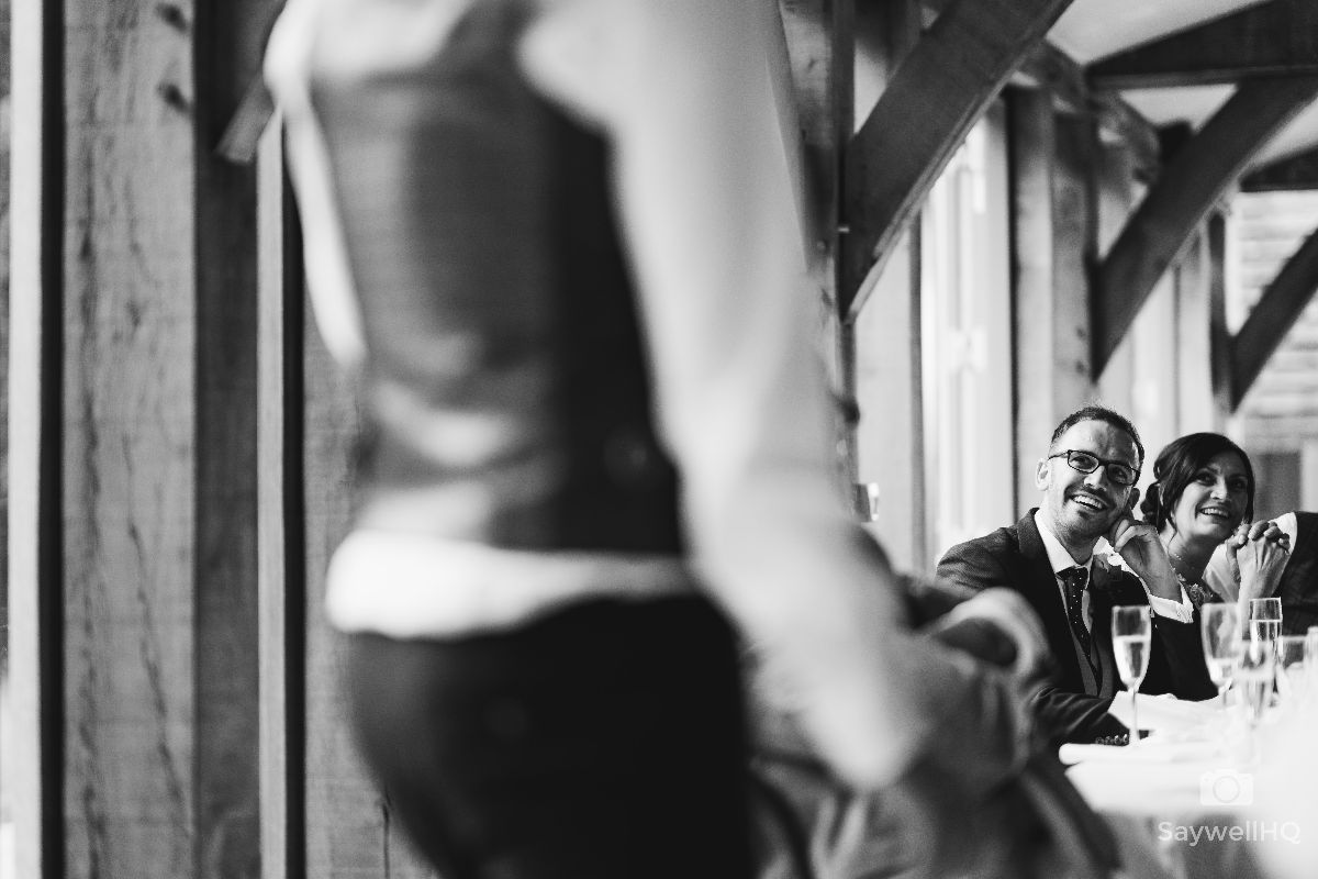 Hazel Gap Barn Wedding Photography - Groom reaction to the Best man