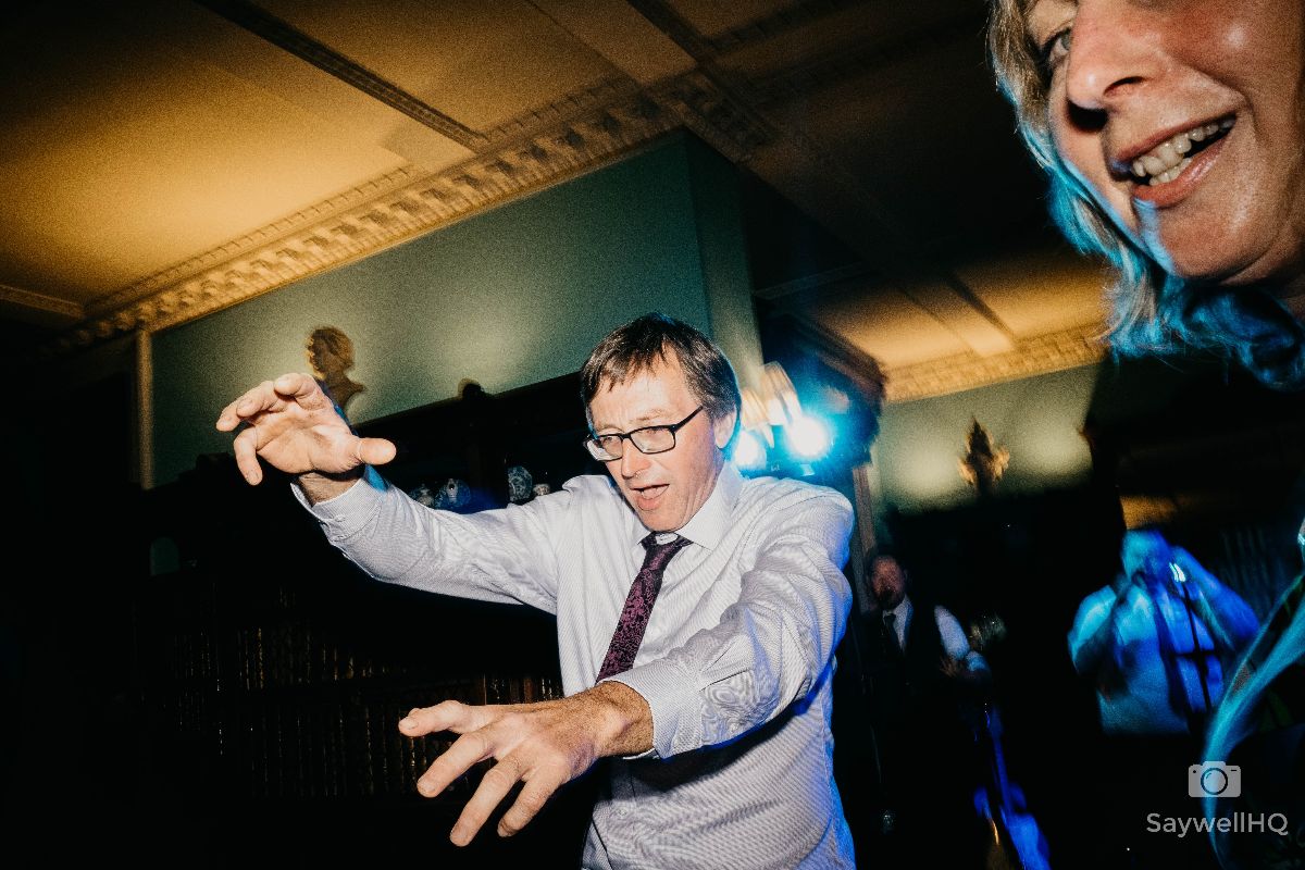 Prestwold Hall Wedding Photography - Wedding guests enjoying the live music band at the end of the wedding day!