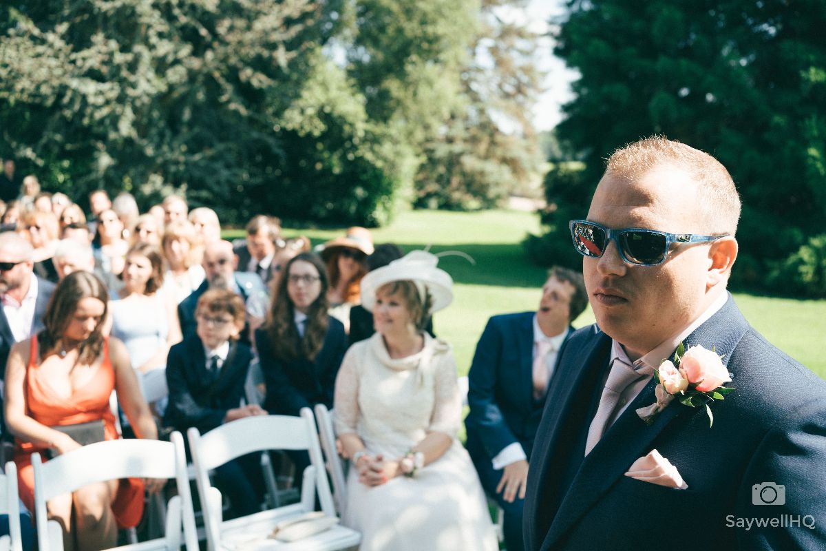 Prestwold Hall Wedding Photography - Groom waiting for his Bride to arrive