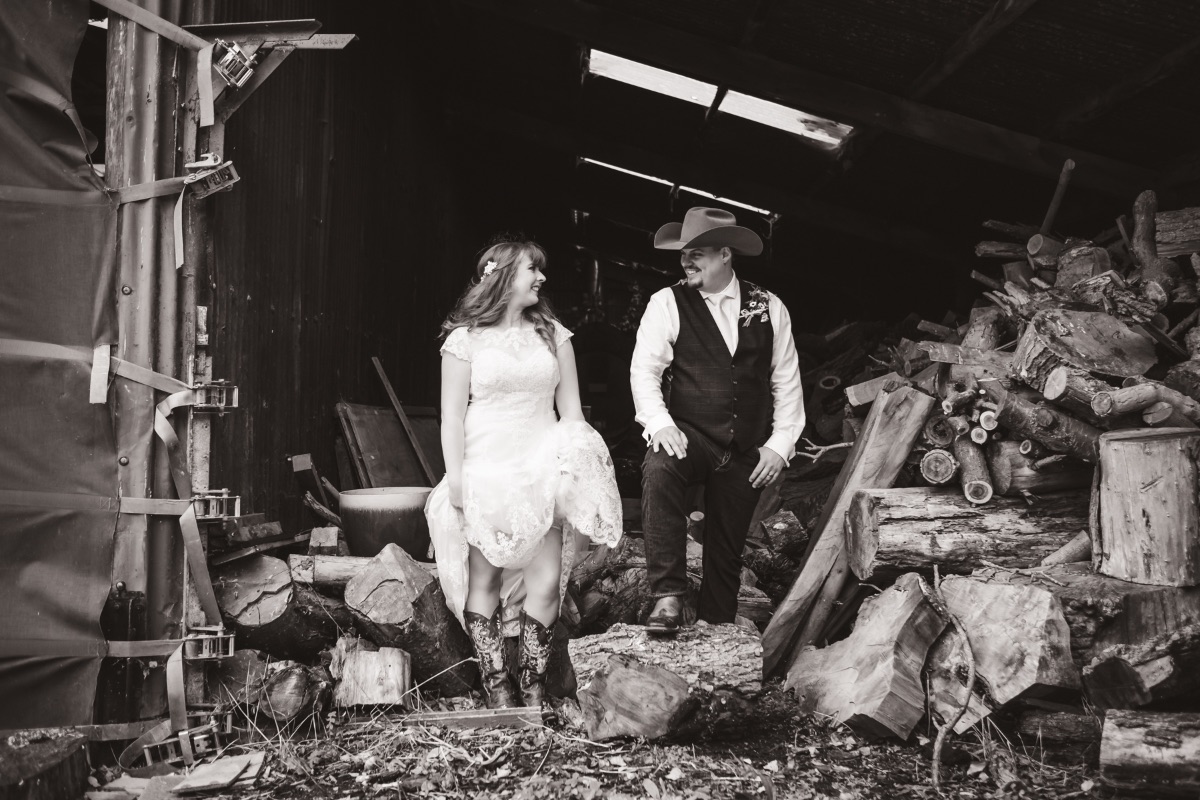 Cowboy, cowgirl and the wood chopping shed.