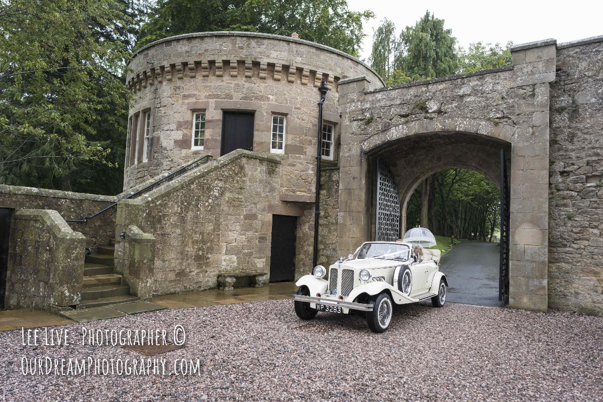 The bride arrives in style