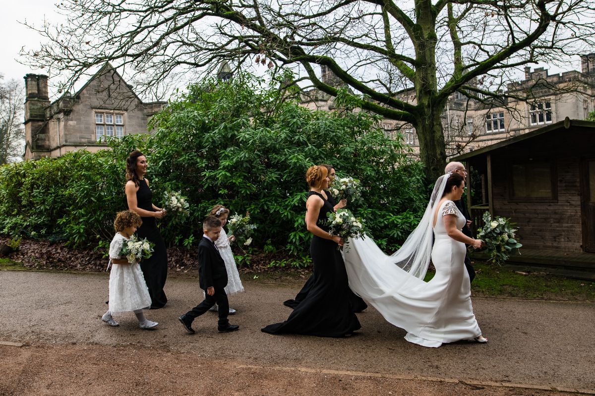 The bridal party make their way to the Birches 