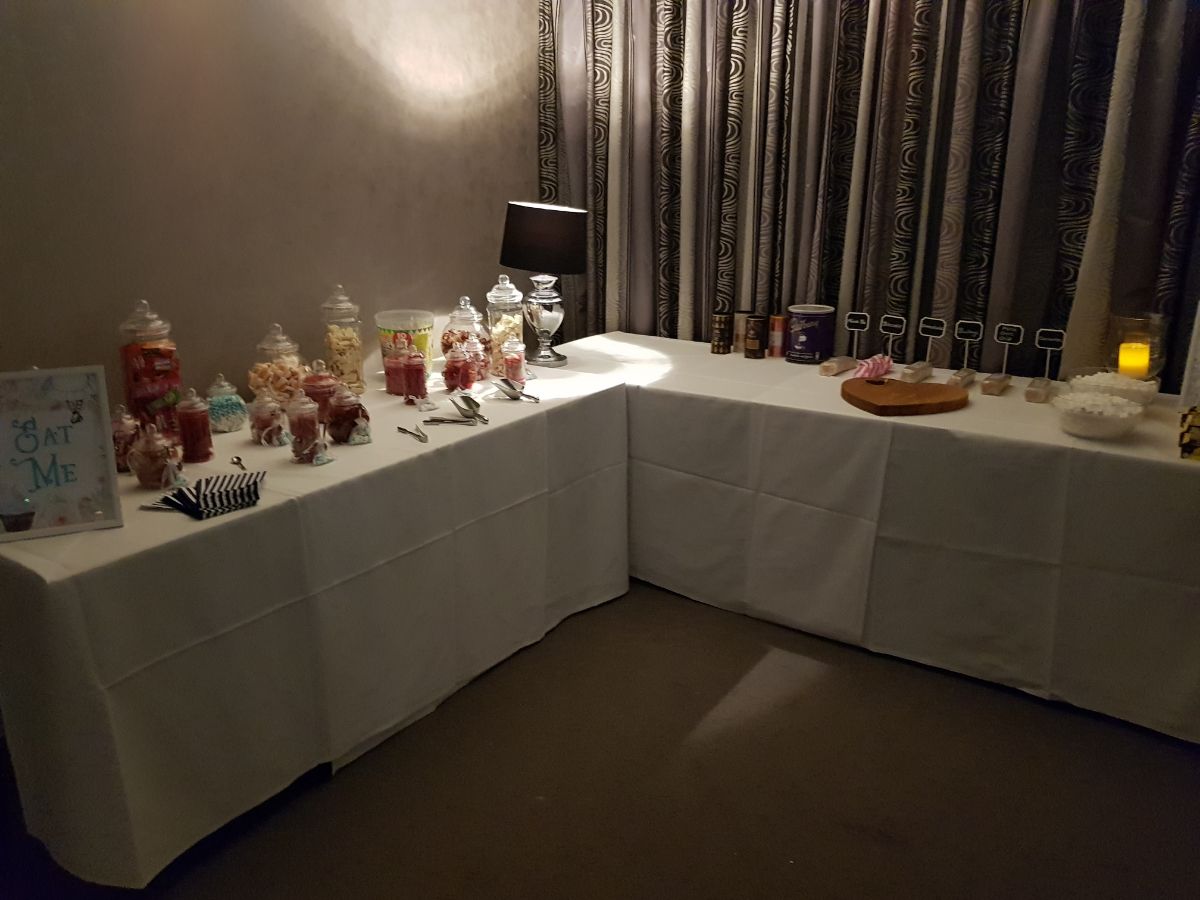 The candy and hot chocolate station all set up.