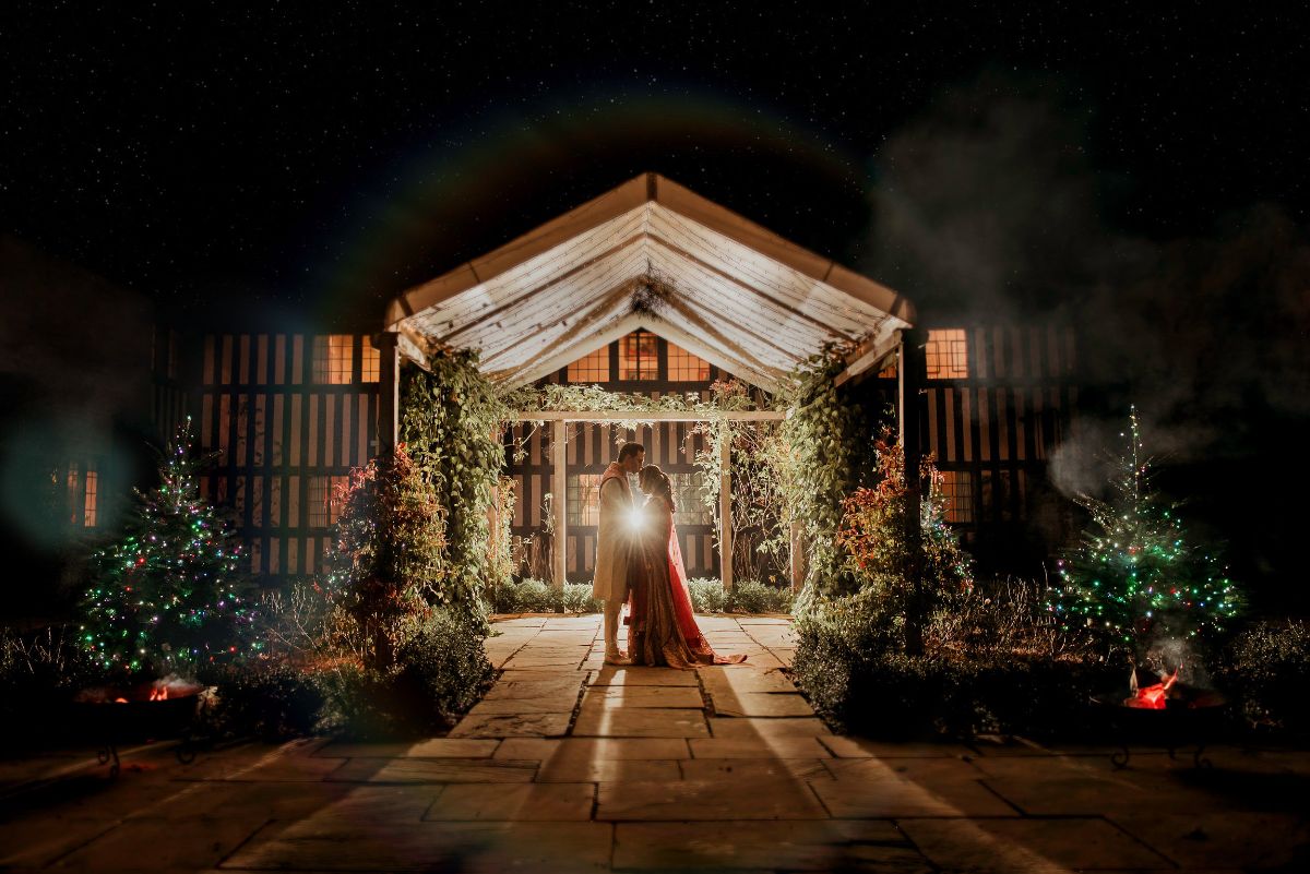 A beautiful nightshot under the canopy in the Courtyard