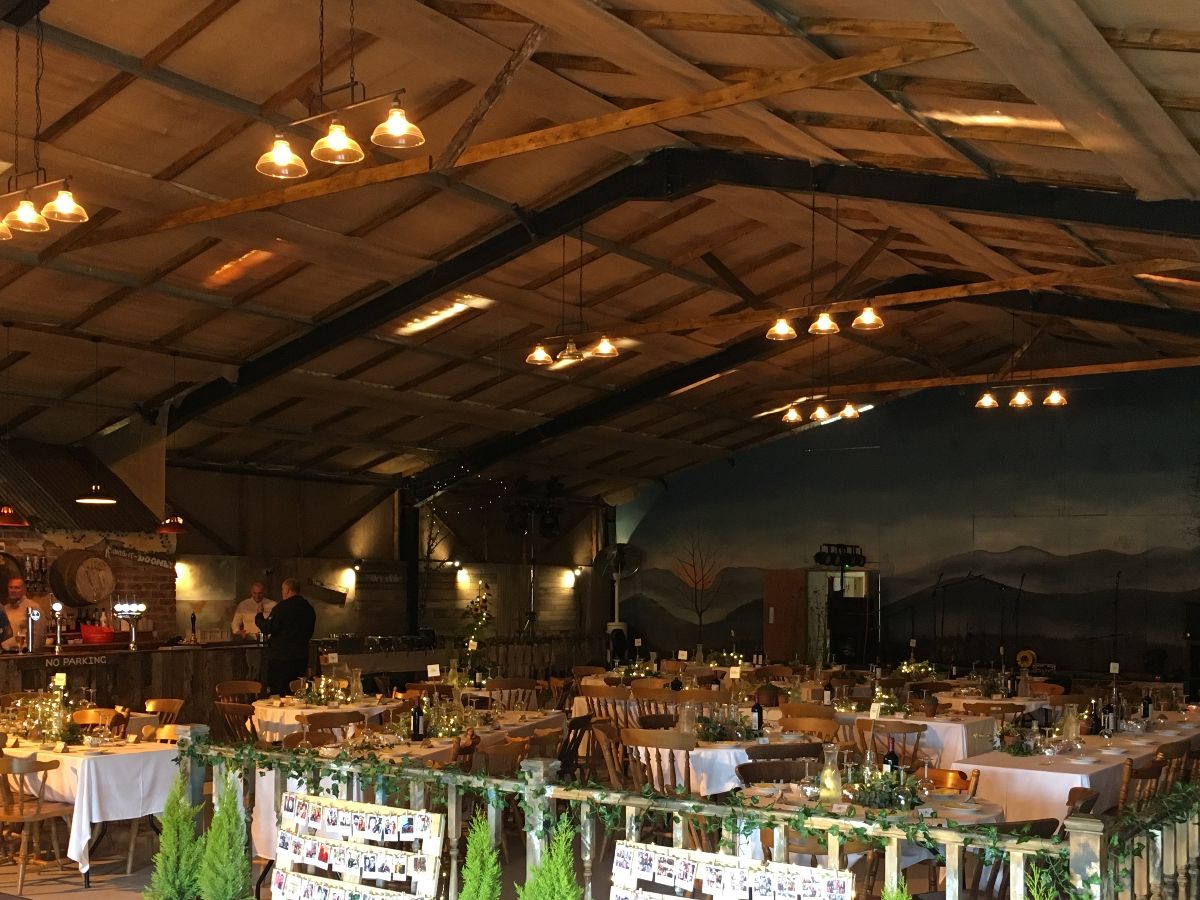 Dark skies wedding barn ready for action