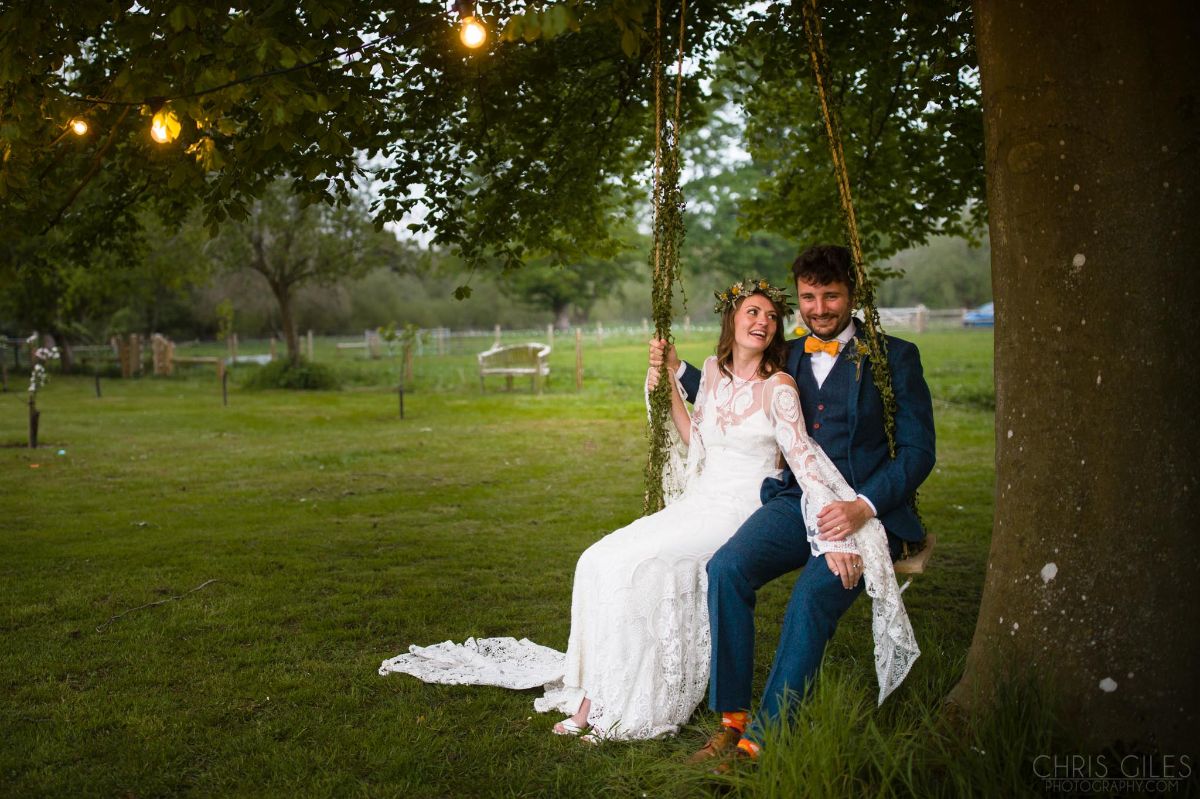 Adam & Laura on the garden swing made by Laura