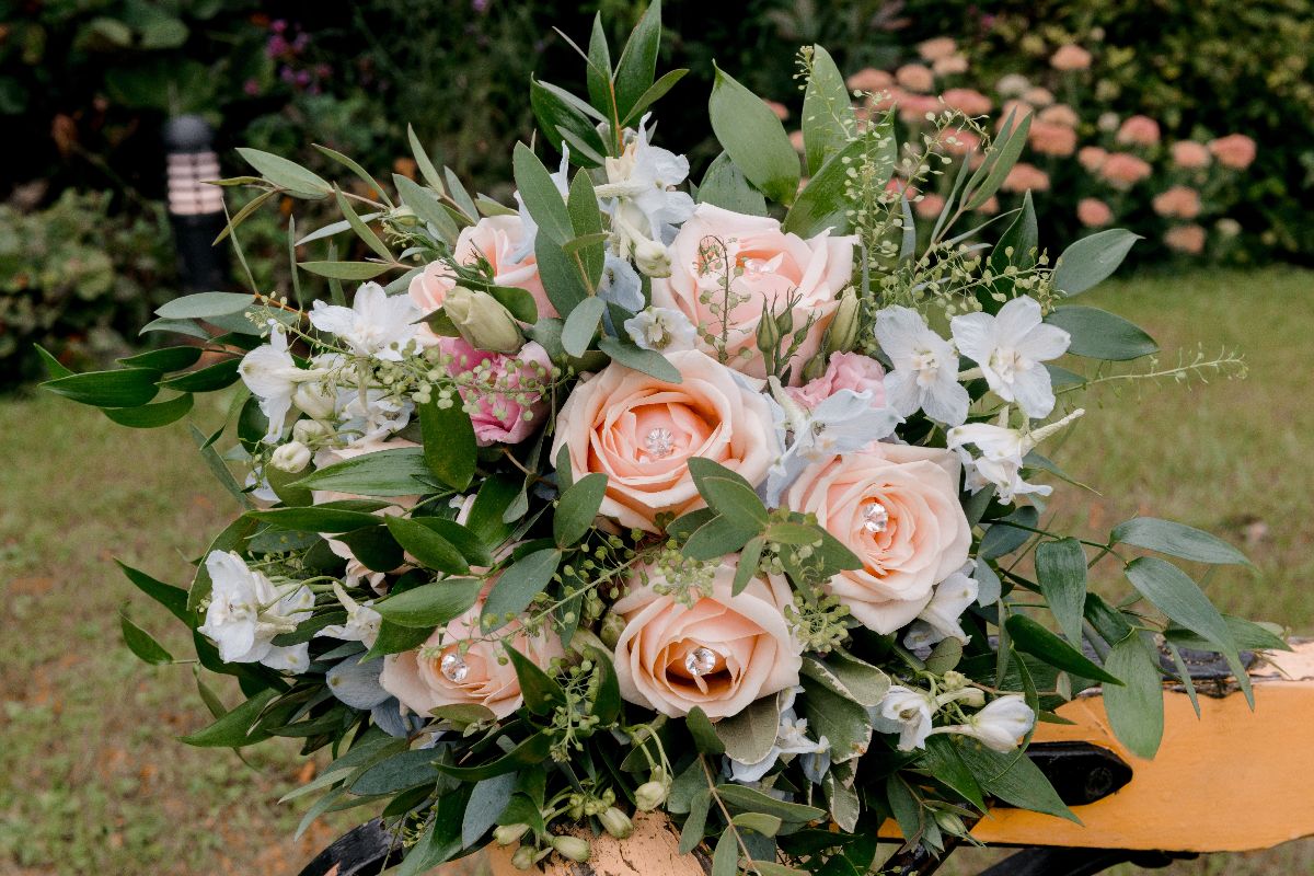 Beautiful seasonal bridal bouquet by Sally’s Floral Studio