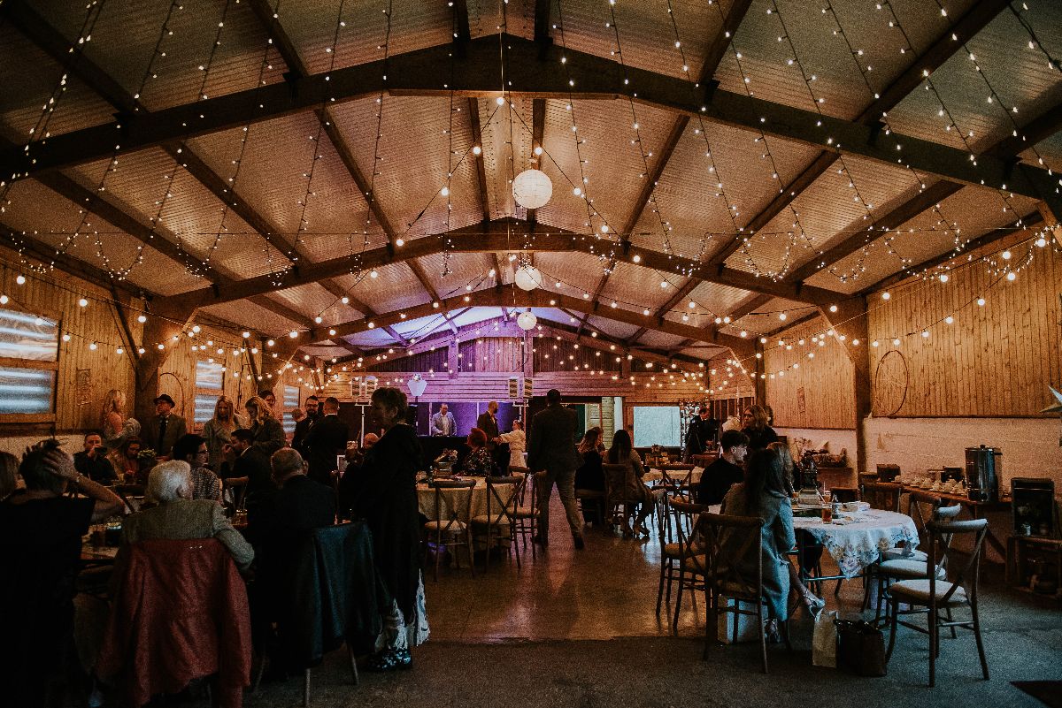 Wedding barn all lit up