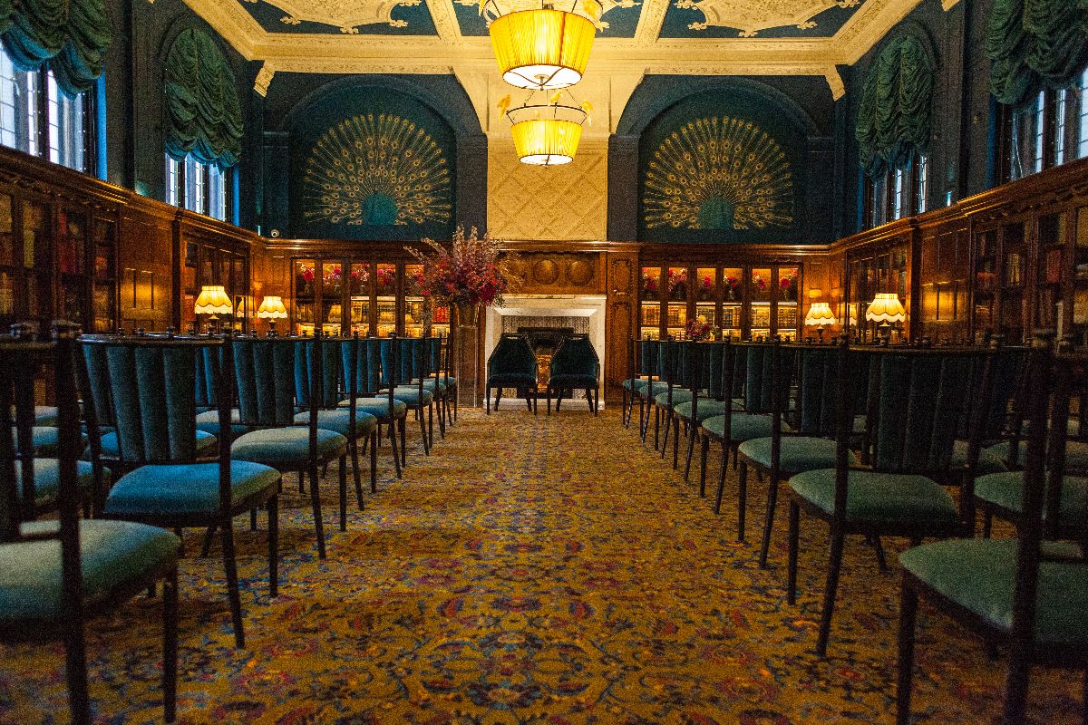 The Library set up for their wedding ceremony