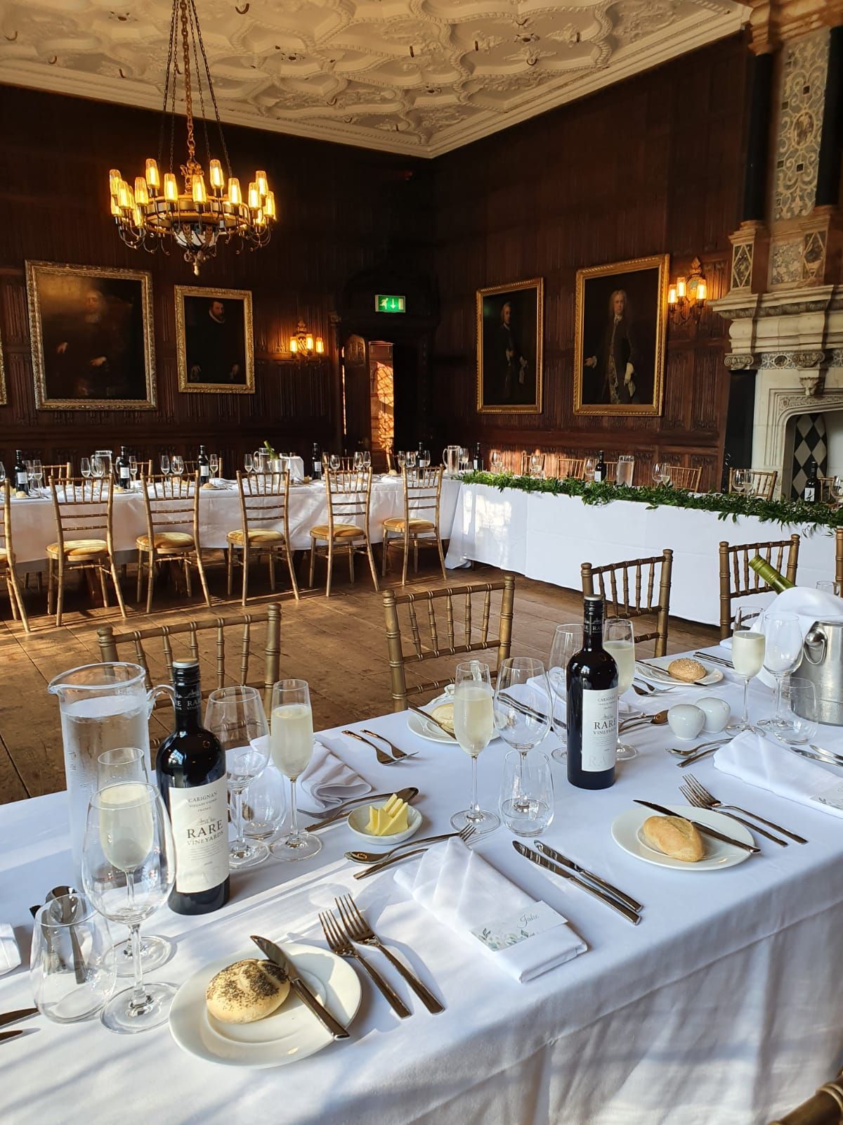 Detailed view of Rothamsted Manor Great Drawing Room set for an intimate wedding breakfast for 40 people