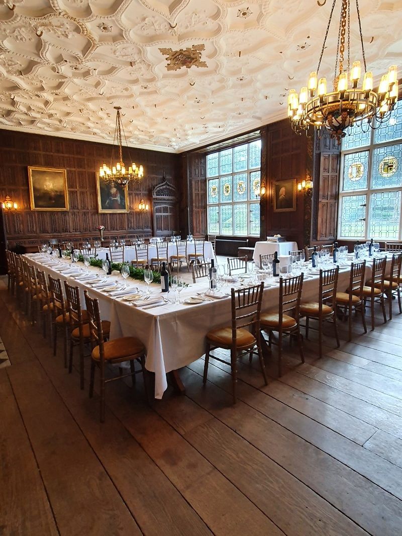 Rothamsted Manor Great Drawing Room - set for an intimate wedding breakfast for 40 people 