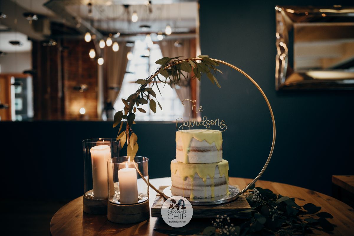 Wedding cake and candles styled by The Flower Folk, Jesmond