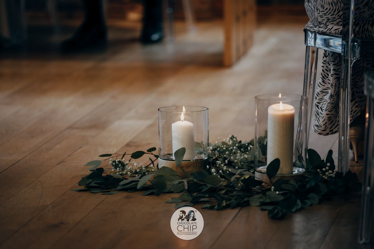 Simple, classic foliage and candles styled by The Flower Folk, Jesmond