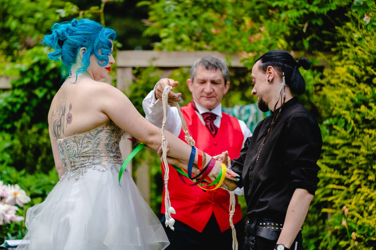 Handfasting with seven cords and unique script