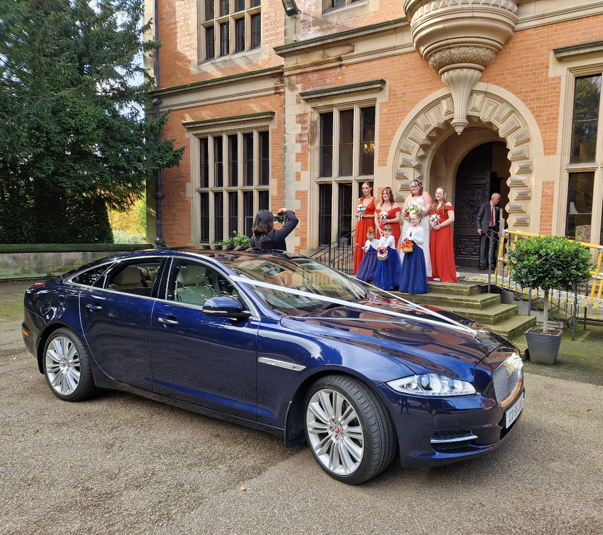 Arriving at the wedding venue.