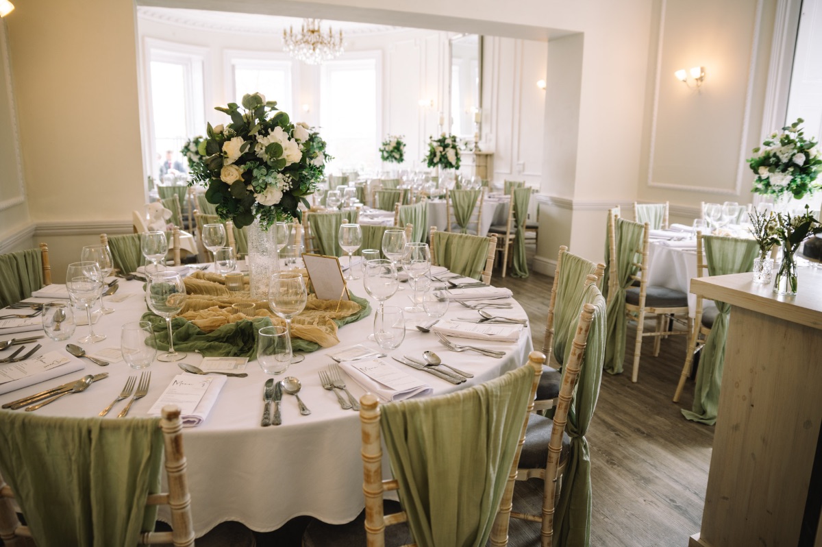 The Carr Bank ballroom set up ready for the wedding breakfast at Carr Bank Wedding Venue Mansfield Nottinghamshire